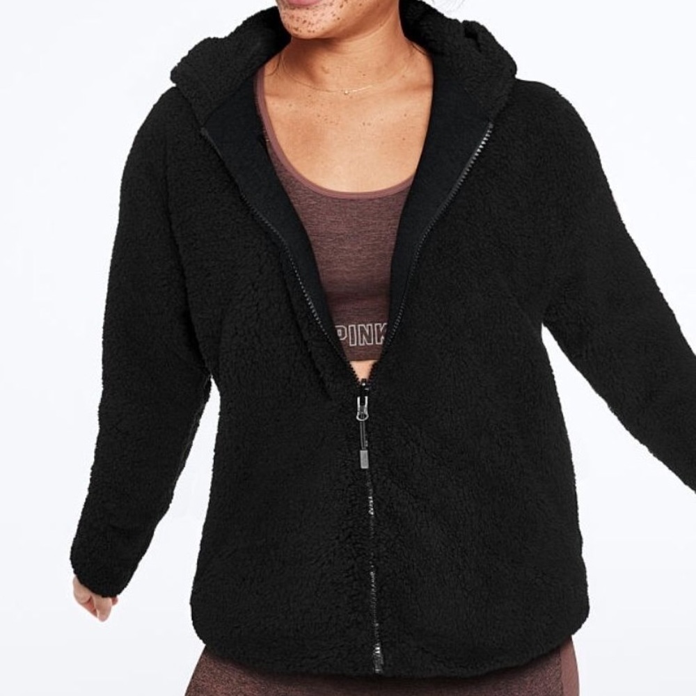 Victoria’s Secret PINK Black Reversible Sherpa Zip Jacket - Small